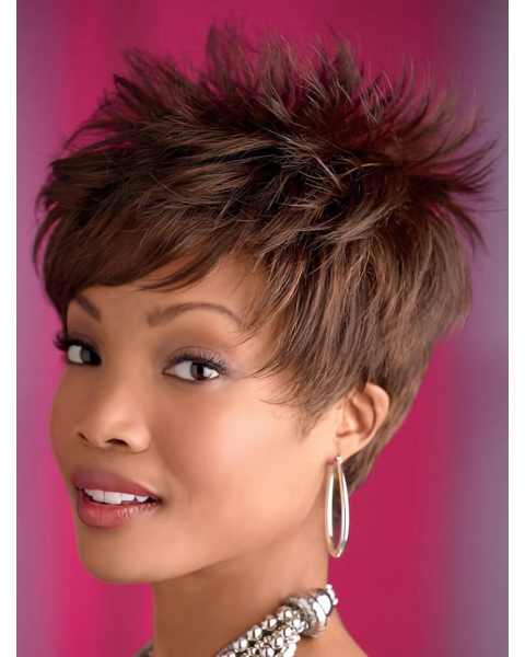 Fabulous Brown Wavy Cropped African American Wigs