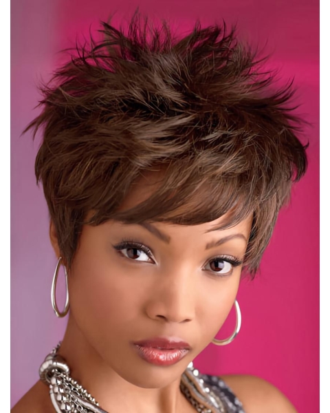 Fabulous Brown Wavy Cropped African American Wigs