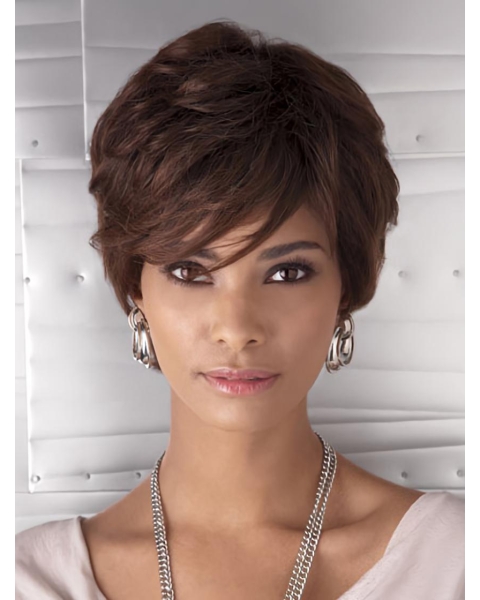 Unique Auburn Wavy Cropped African American Wigs