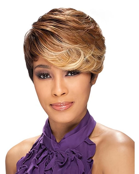 Brown Layered Wavy Polite African American Wigs