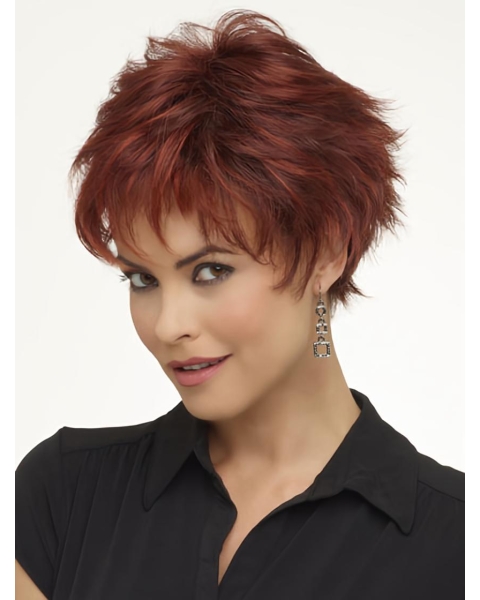 Red Fabulous Boycuts Wavy Short Wigs