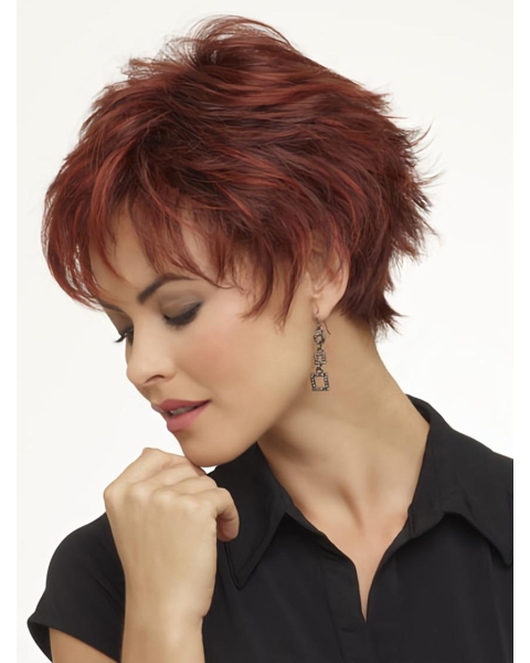 Red Fabulous Boycuts Wavy Short Wigs