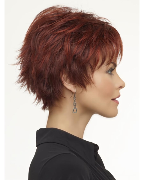 Red Fabulous Boycuts Wavy Short Wigs