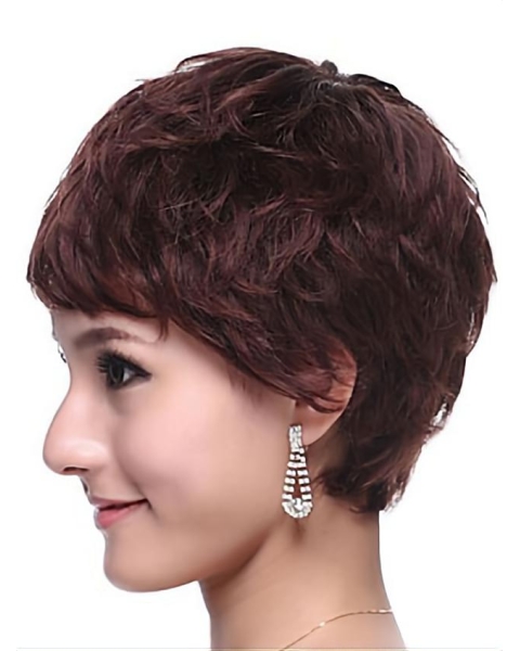 Wholesome Auburn Boycuts Wavy Short Wigs