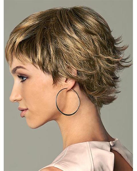 Monofilament Stylish Layered Wavy Short Wigs