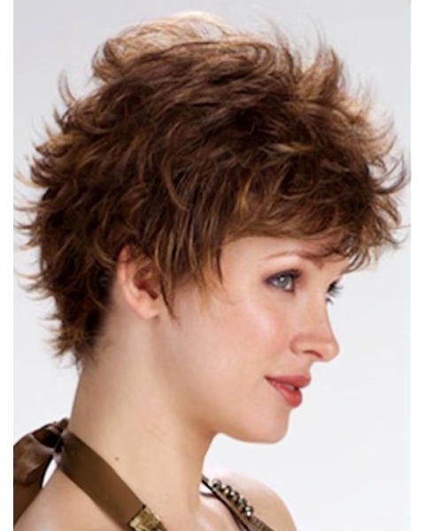 Brown Wholesome Boycuts Wavy Short Wigs