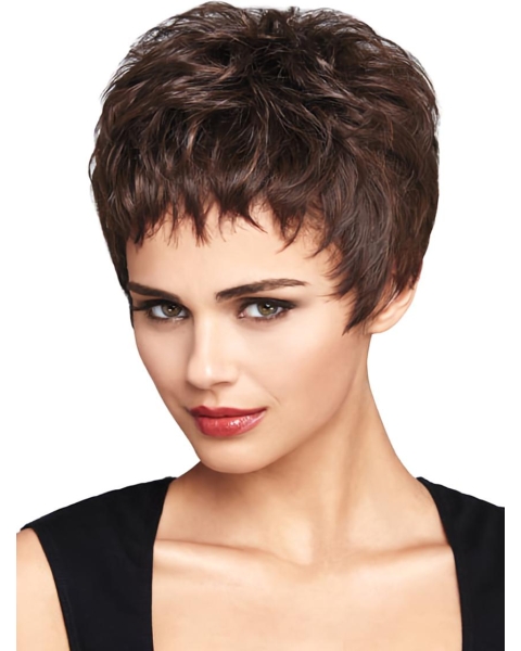 Mature Auburn Boycuts Wavy Short Wigs