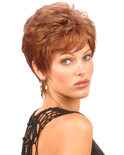 Elegant Auburn Boycuts Wavy Short Wigs