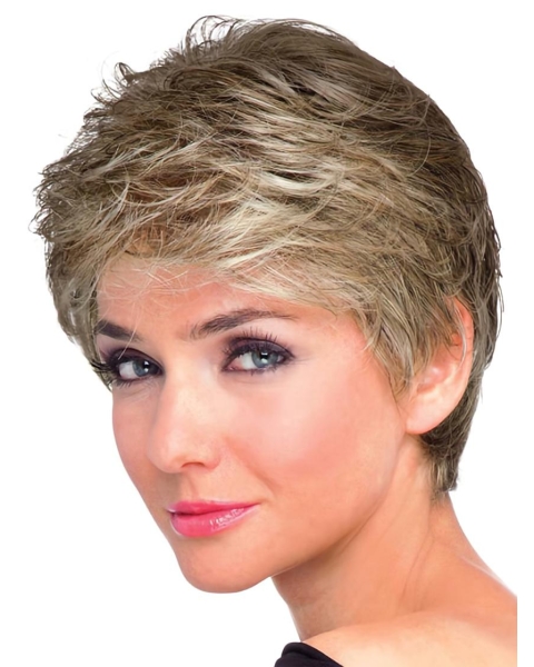 Brown Shining Boycuts Wavy Short Wigs