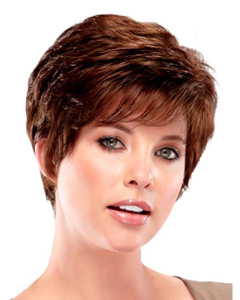 Elegant Auburn Wavy Cropped Synthetic Wigs