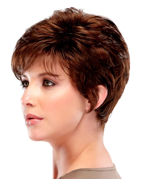 Elegant Auburn Wavy Cropped Synthetic Wigs