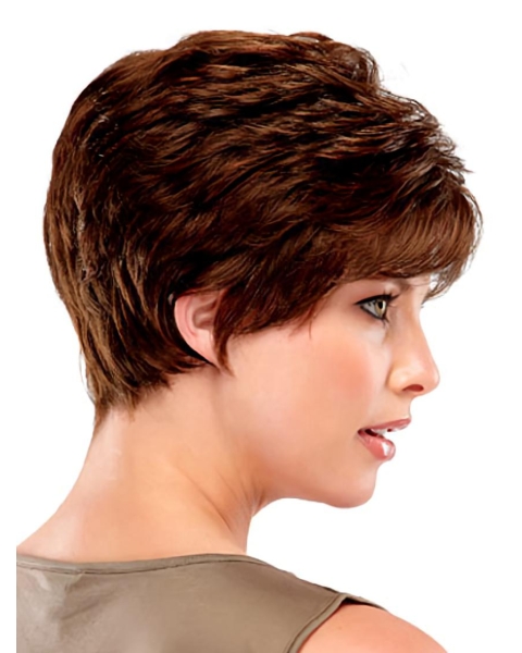 Elegant Auburn Wavy Cropped Synthetic Wigs