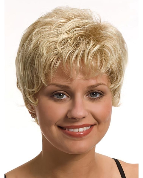 Modern Wavy Boycuts Blonde Short Wigs