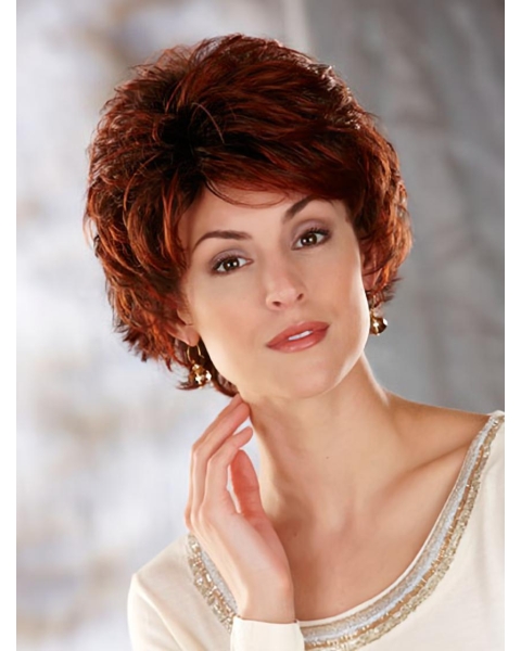 Beautiful Auburn Wavy Cropped Classic Wigs