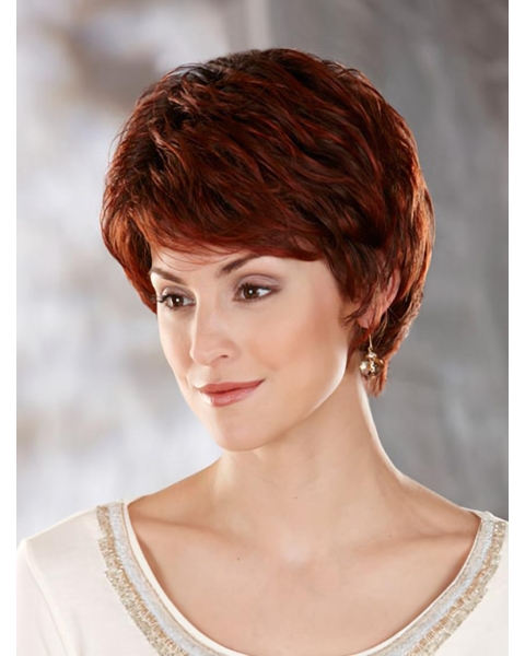 Beautiful Auburn Wavy Cropped Classic Wigs