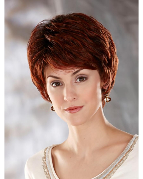 Beautiful Auburn Wavy Cropped Classic Wigs