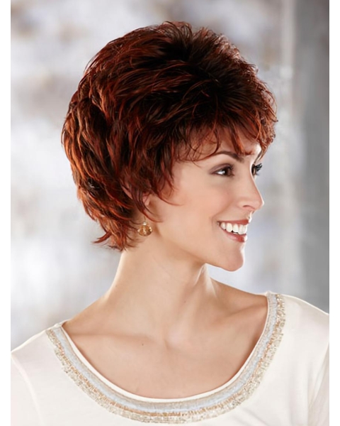 Beautiful Auburn Wavy Cropped Classic Wigs