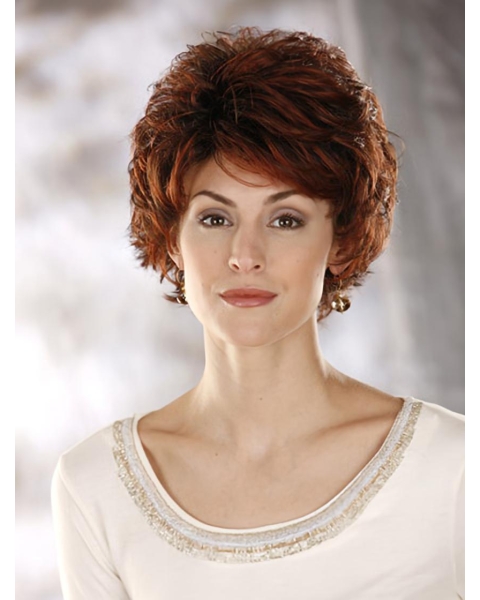 Beautiful Auburn Wavy Cropped Classic Wigs