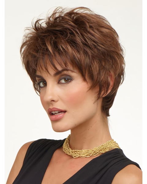 Modern Brown Wavy Cropped Wigs For Cancer