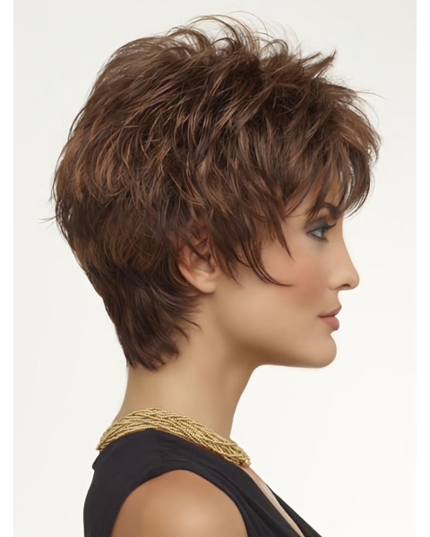 Modern Brown Wavy Cropped Wigs For Cancer