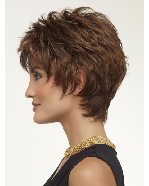 Modern Brown Wavy Cropped Wigs For Cancer