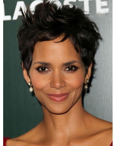 Popular Black Wavy Cropped Halle Berry Wigs