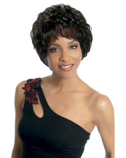 Black Wavy Brazilian Remy Hair Easy Short Wigs