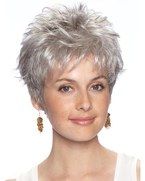 Fashion Wavy Cropped Synthetic Grey Wigs For Cancer