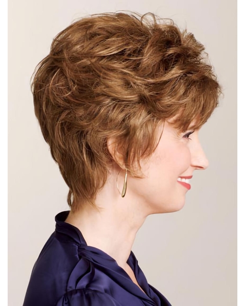 Designed Auburn Wavy Cropped Celebrity Wigs For Cancer