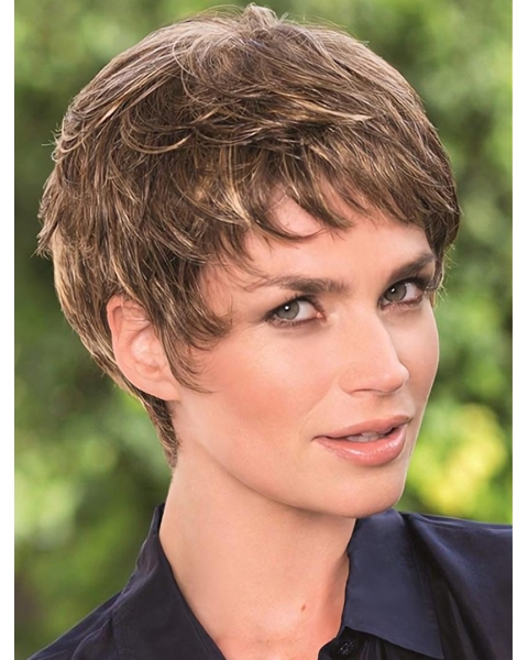 Monofilament Pleasing Boycuts Wavy Short Wigs