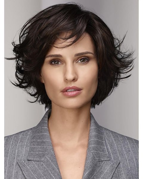 10" Wavy Monofilament Brown Synthetic Chin Length Bob Wig