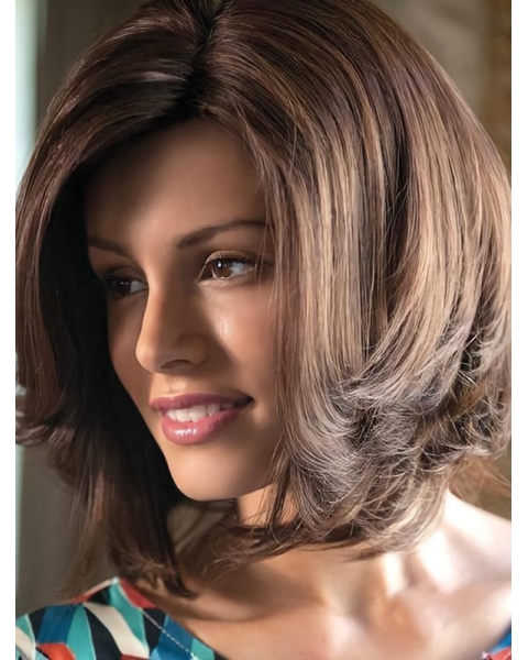 Bobs Remy Human Hair Brown Wavy Handmade Wigs