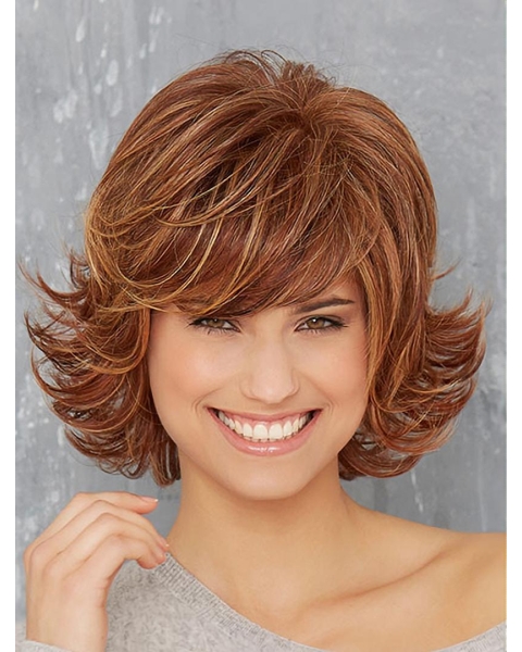 Chin Length Copper 10" Wavy Synthetic Monofilament Wigs