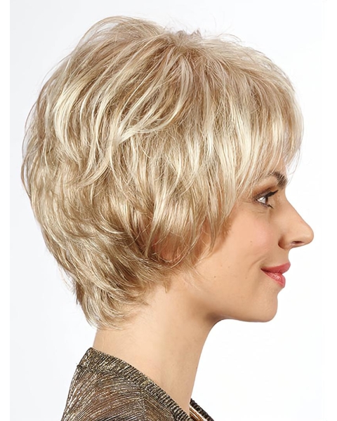 Wavy Chin Length Platinum Blonde 10" With Bangs Synthetic Mono Wig