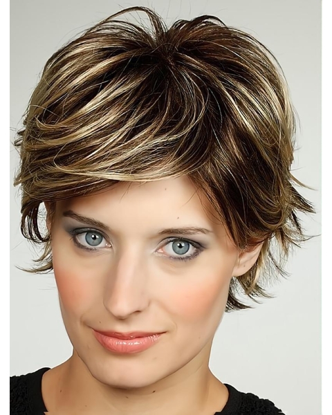 10" Brown Chin Length Layered Wavy Very Synthetic Wigs