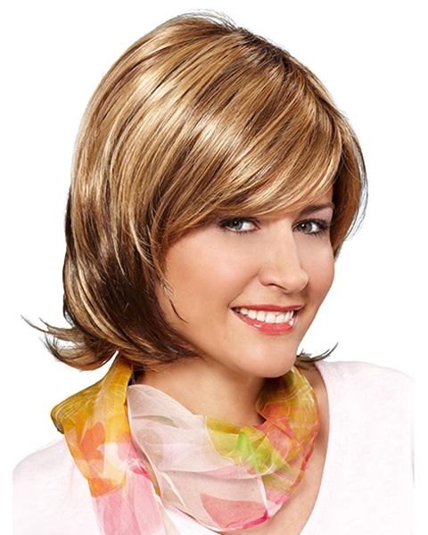 Synthetic 12" Wavy Chin Length Blonde Bob Cut Wigs