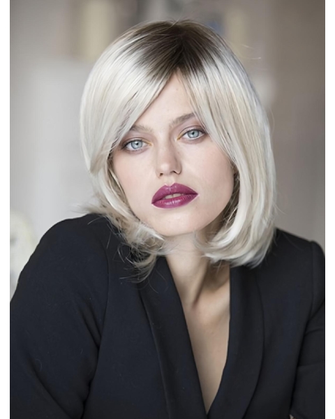 Monofilament Platinum Blonde Synthetic 12" Chin Length Bob Wigs