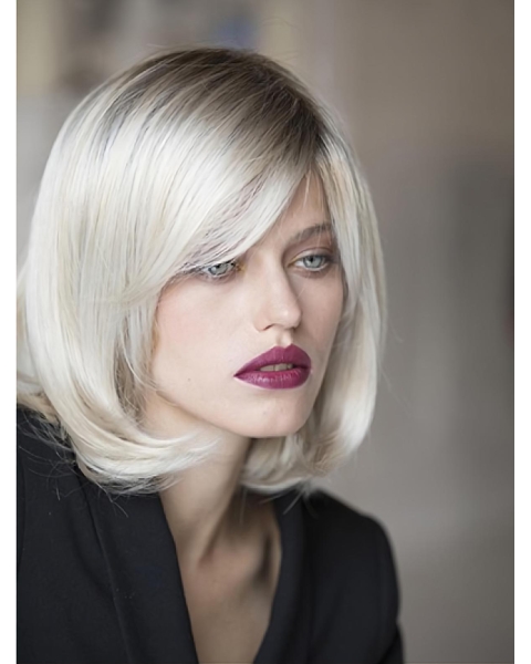 Monofilament Platinum Blonde Synthetic 12" Chin Length Bob Wigs