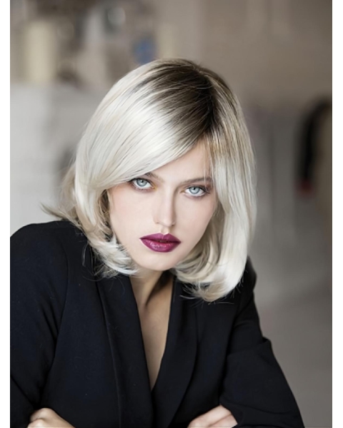 Monofilament Platinum Blonde Synthetic 12" Chin Length Bob Wigs