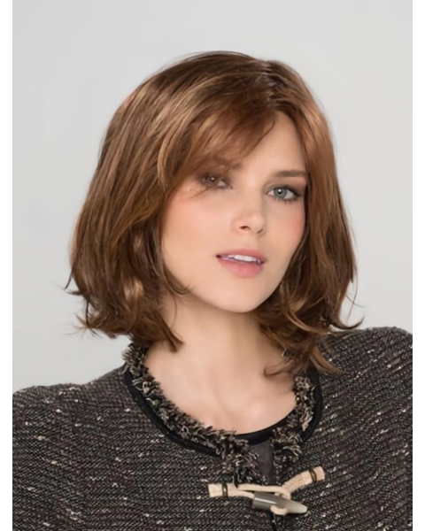 Auburn Synthetic Bobs Wavy Chin Length Custom Lace Front Wigs