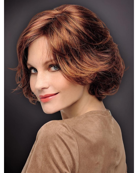 Suitable 10" Chin Length Wavy Auburn Bob Wigs