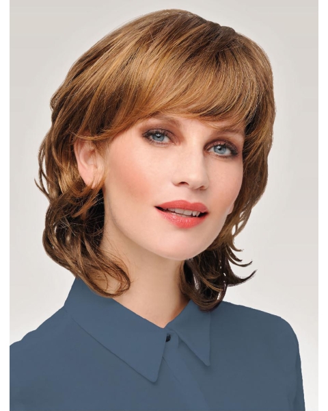 Wavy Chin Length Affordable Synthetic Auburn Monofilament Wigs