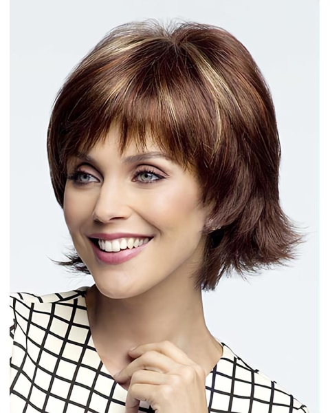 Auburn 10" With Bangs Chin Length Hairstyles Monofilament Wigs