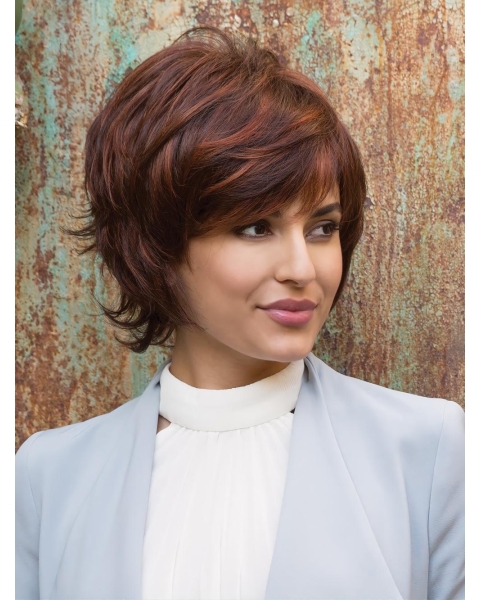 With Bangs Auburn Monofilament 7" Medium Length Synthetic Wigs