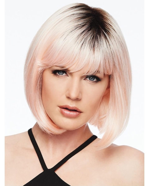 Pink Capless 10" With Bangs Trendy Synthetic Wigs