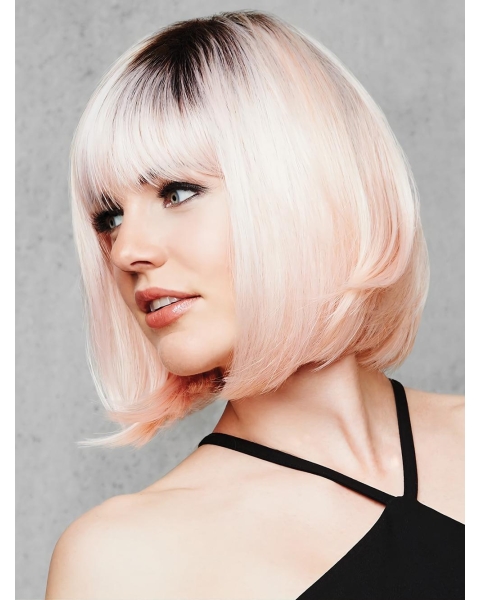 Pink Capless 10" With Bangs Trendy Synthetic Wigs