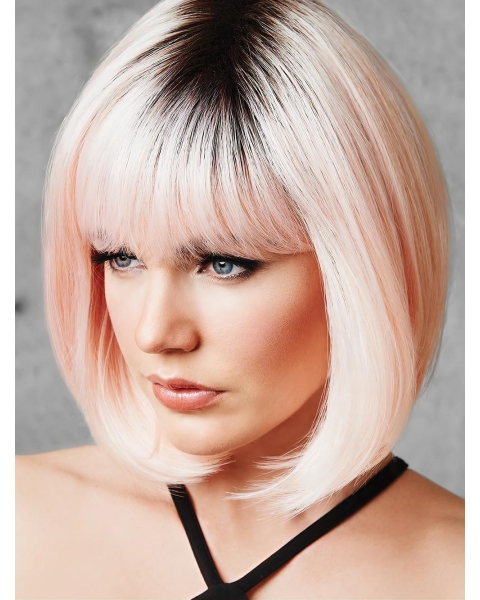 Pink Capless 10" With Bangs Trendy Synthetic Wigs