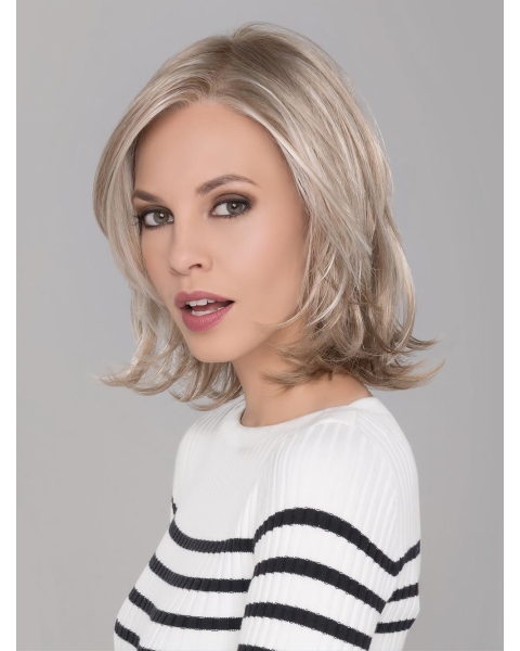 Blonde Monofilament 12" With Bangs Durable Synthetic Wigs