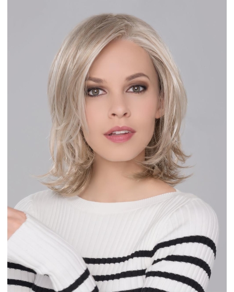 Blonde Monofilament 12" With Bangs Durable Synthetic Wigs