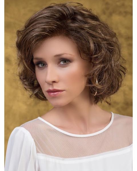 Brown 100% Hand-Tied 10" With Bangs No-Fuss Synthetic Wigs